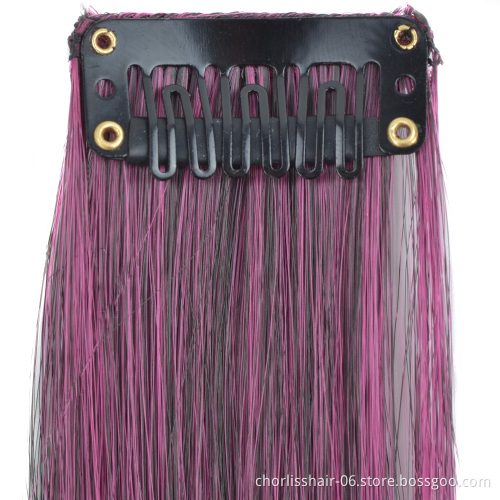 Wholesale 22'' Long Straight Ombre Clip In One Piece Hairpieces Synthetic Hairpieces Highlight Hair Extension For women
